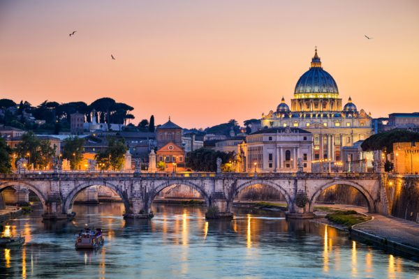 Night View Of The Basilica St Peter In Rome, Italy